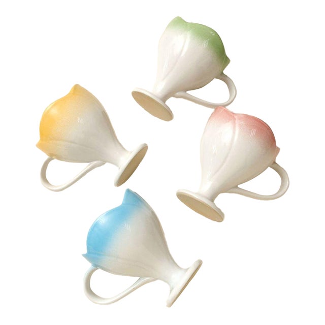 Art Deco Flower-Shaped Ceramic Coffee Cup - Set of 4 For Sale
