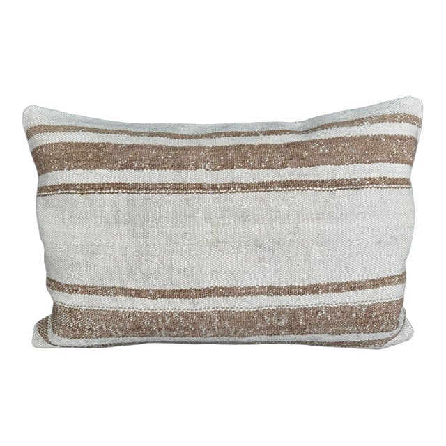 Turkish Hemp Pillow Cushion Natural Beige Brown Pillow Cushion Cover 16" x 24" For Sale