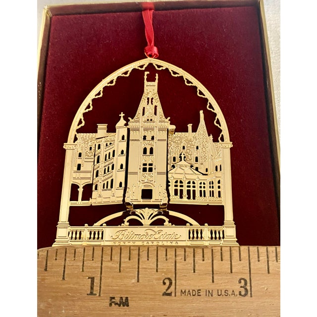 Brass Vintage Biltmore Estate 24k Gold Finish Brass Filigree Christmas Ornament With Original Box For Sale - Image 8 of 11