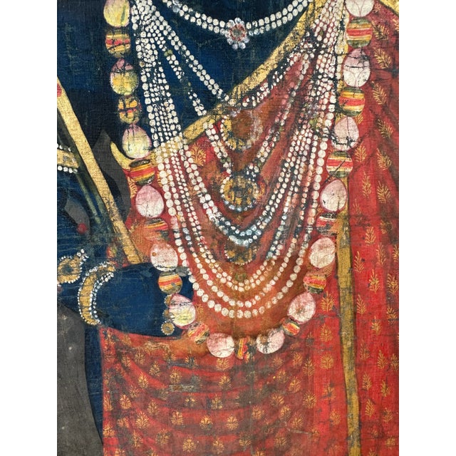 Metal Early 20th Century India Pichhavai Shrinathji Pichhwai Krishna Vishnu Painting Antique Indigo Natural Pigments For Sale - Image 7 of 13