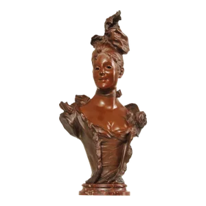 French Art Nouveau Bronze Female Bust Sculpture, After Victor Bruyneel