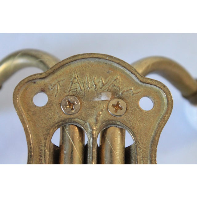 Metal Vintage Brass and White Porcelain 4-Hook Wall Mount Coat or Hat Hanger For Sale - Image 7 of 8