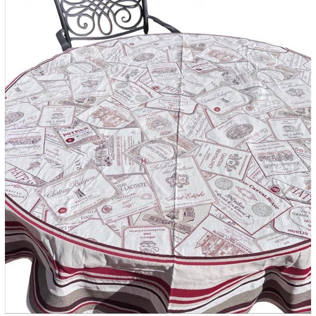 2020s French Jacquard Round Tablecloth - Bordeaux Wine Label Motif For Sale - Image 5 of 7