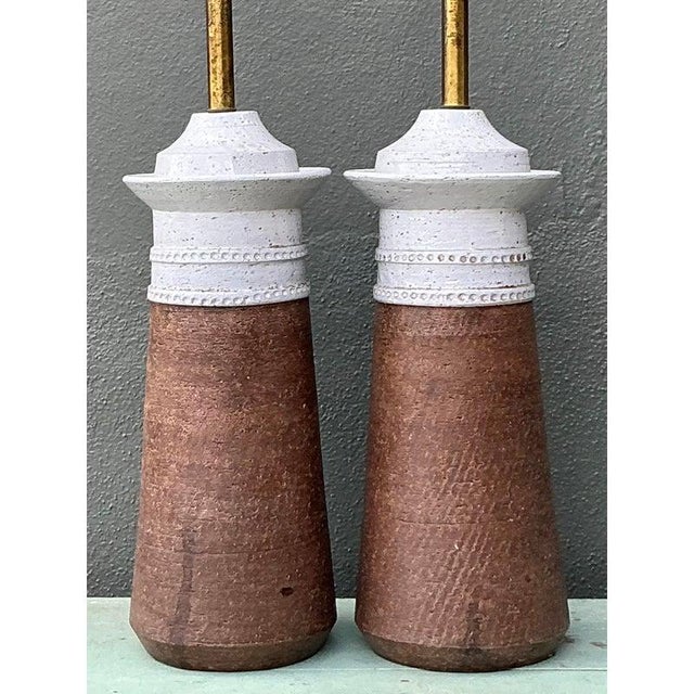 Rustic Vintage Boho Italian Ceramic Lamps After Bitossi For Sale - Image 3 of 9