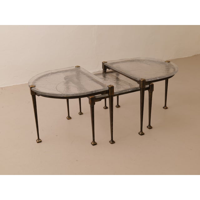 1980s Brutalist Wrought Bronze and Crystal Glass Coffee Table by Lothar Klute, 2001, Set of 3 For Sale - Image 5 of 12