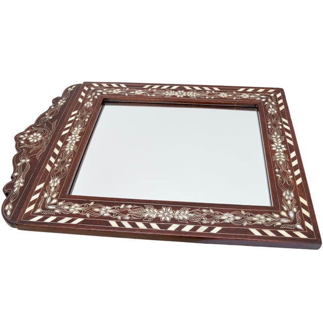 Late 20th Century Vintage Handmade Floral-Patterned Mother-of-Pearl Inlaid Mirror For Sale - Image 5 of 8