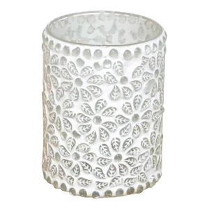 Floral White Mosaic Glass Tea Light Candle Holder