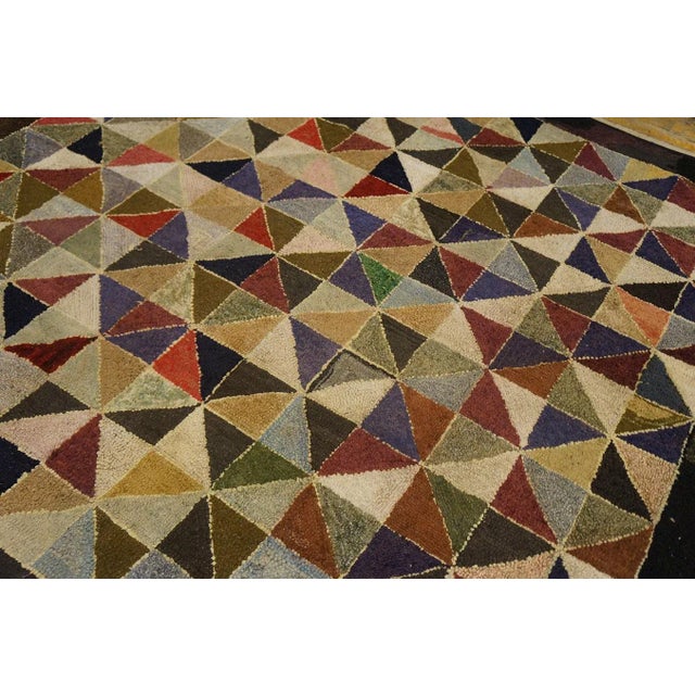 Black 1930s Multicolor Geometric Folk Art Antique American Hooked Rug 6' X 6' Woven Wool Carpet For Sale - Image 8 of 12