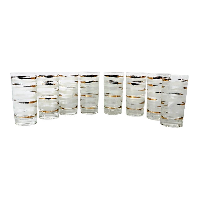 Gilded Elegance: A Set of Vintage Fred Press Highball Glasses For Sale