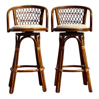 Vintage Coastal Bent Rattan Bar Stools For Sale