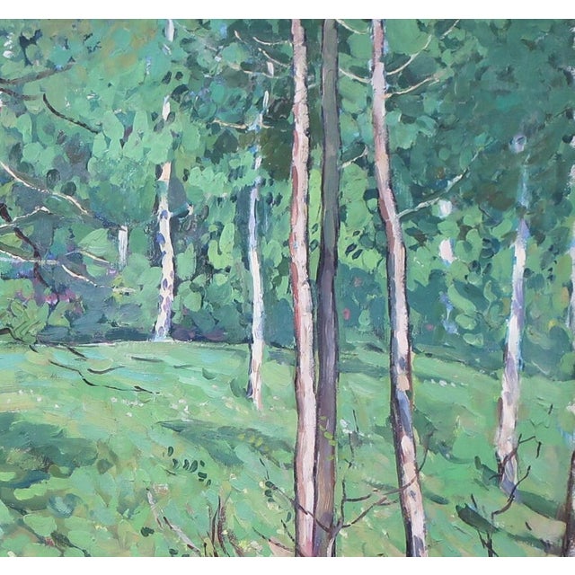 Realism Impressionist Forest Landscape Painting, Original Art on Canvas, 1971 For Sale - Image 3 of 6