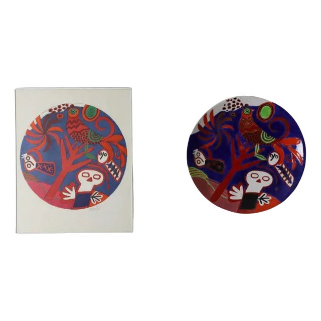 Lithography & Ceramic Wall Plate by Corneille, Set of 2 For Sale