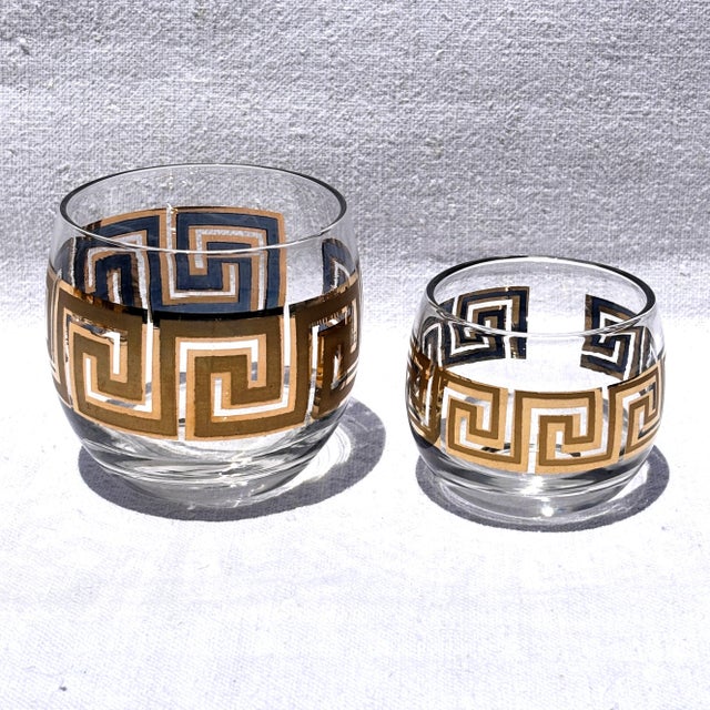 Vintage 22k Gold Greek Key Double Old Fashioned & Rocks Glasses Set of 8 For Sale - Image 12 of 12