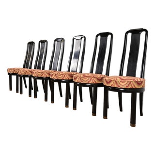 Henredon Hollywood Regency Chinoiserie Ebonized Walnut High Back Dining Chairs, Set of Six For Sale