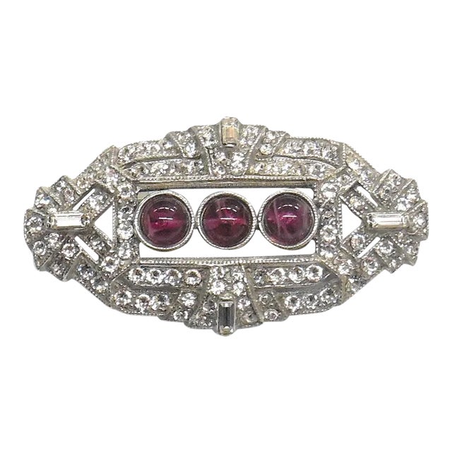 Ben Amun Silver Brooch with Crystals and Purple Stones For Sale