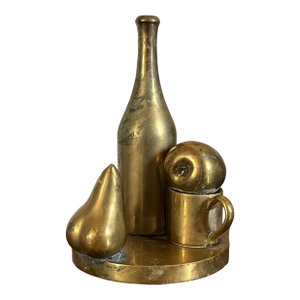 Paul Suttman (American 1933 - 1993) Mid-Century Modern Bronze Fruit Still Life Sculpture of a Pear and Apple Circa 1972