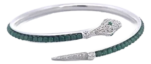 Serpent Wrap Bangle With Green Jade Beads and Cubic Zirconia