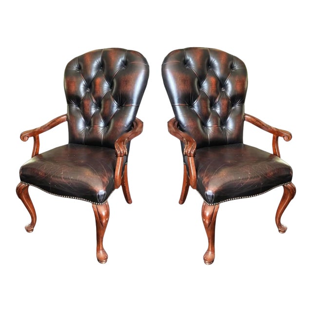 Upgrade Your Home With This Pair of Vintage Stanley Furniture Leather Armchairs. For Sale