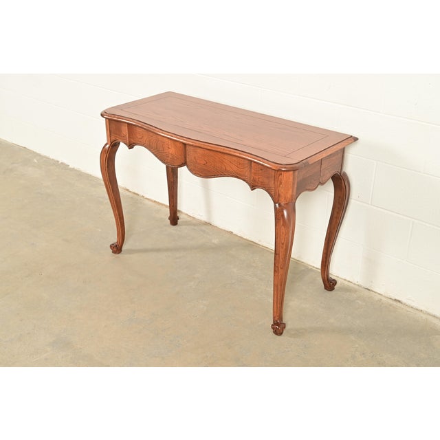 Baker Furniture French Provincial Louis XV Carved Oak Extension Console Dining Table, Newly Refinished For Sale In South Bend - Image 6 of 12