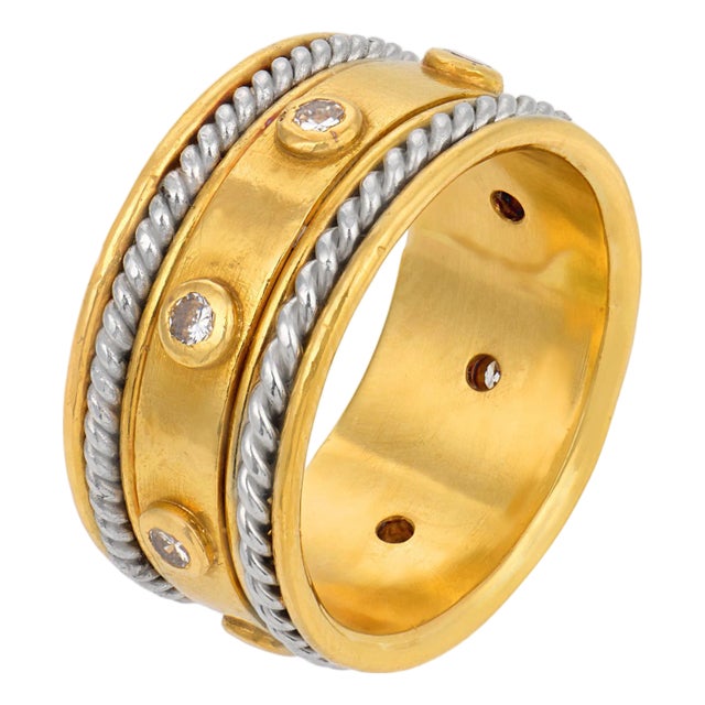 Vintage Diamond 22k Yellow Gold Platinum Eternity Band, Size 5.75 For Sale
