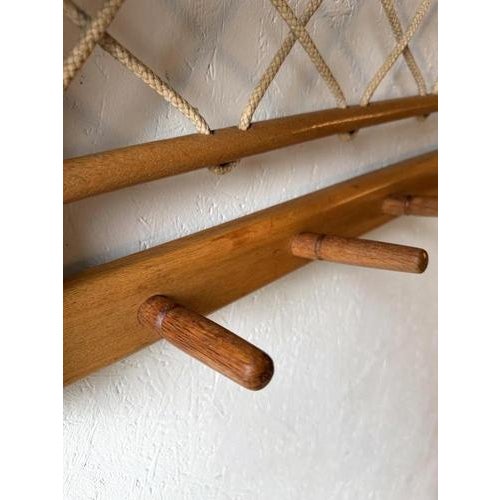 Vintage Oak Wall Coat Rack with Braided Cord, 1960s For Sale - Image 4 of 9
