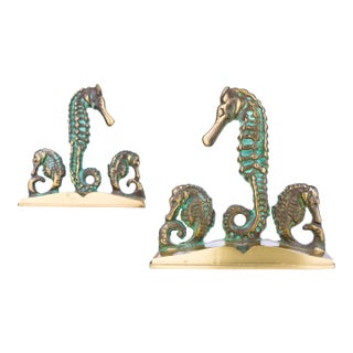 Vintage Solid Brass Seahorse Bookends - Set of 2 For Sale