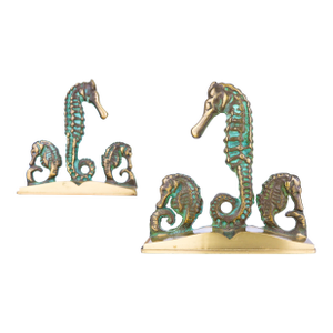 Vintage Solid Brass Seahorse Bookends - Set of 2