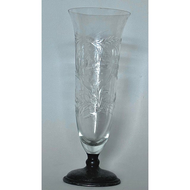 Metal Pairpoint Cut Glass Vase With Sterling Silver Base (C. 1915) For Sale - Image 7 of 9