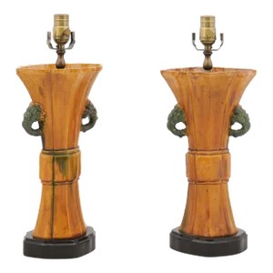 Pair of Mid 20th Century Sancai Porcelain and Enamel Lamps