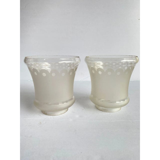 1940s 2 " Victorian Style Frosted Laced Hand Blown Glass Shades Six Available For Sale - Image 5 of 8
