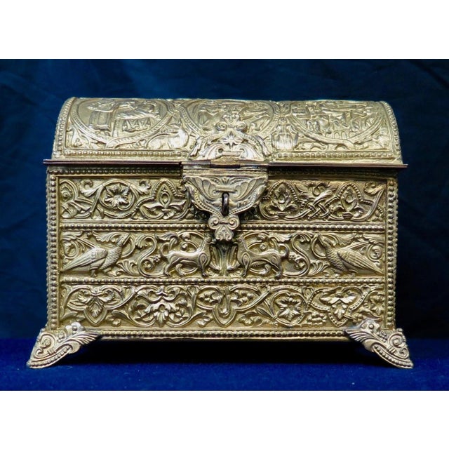 Metal Vintage Gold Plate Continental Casket Jewelry Box For Sale - Image 7 of 12