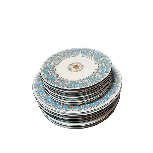 Mid 20th Century Mid 20th Century Set of Wedgwood Florentine Turquoise Porcelain Dinnerware 68 Pc For Sale - Image 5 of 10