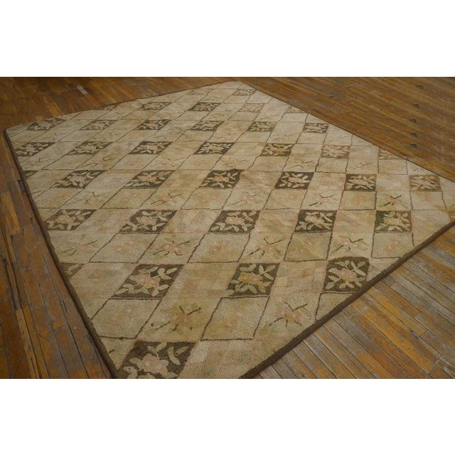 1930s Beige Cream Trellis-Lattice Folk Art Antique American Hooked Small Rug For Sale - Image 12 of 15