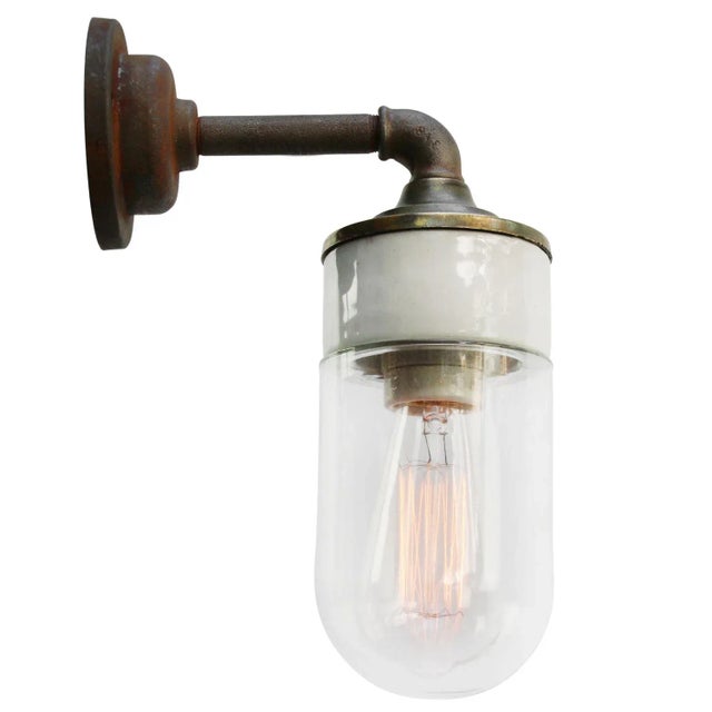 Mid-Century Modern Vintage Clear Glass and Cast Iron Sconce For Sale - Image 3 of 6
