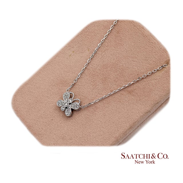 14k(585) White Gold Natural Diamond Butterfly Pendant Necklace With Chain For Sale - Image 10 of 12