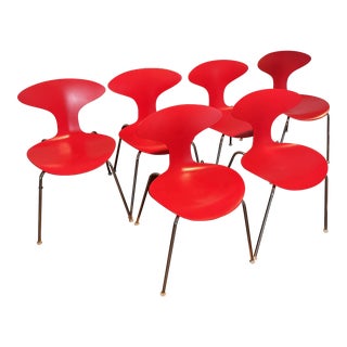 Bernhardt Red & Chrome Orbit Dining Chairs - Set of 6 For Sale