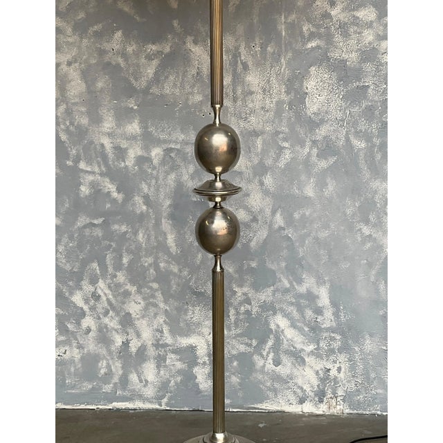 Metal French Mid Century Modern Silvered Floor Lamp For Sale - Image 7 of 8