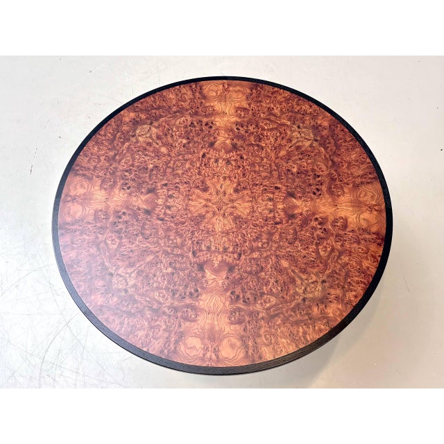 Black Round Dining Table in Thuja Root Veneer and Steel, 1980s For Sale - Image 8 of 16