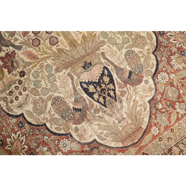 Antique Zabihi Collection Persian Tabriz Worn Rooster Motif Rug For Sale - Image 10 of 10