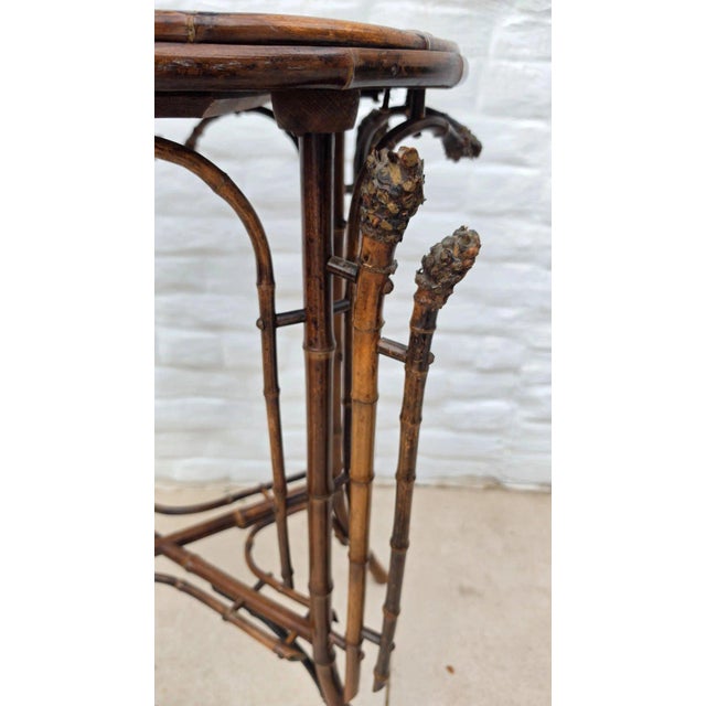 Wood Antique French Bamboo Side Table Japonisme Aesthetic Movement Oval Rattan Cane Occasional Table Victorian Chinoiserie Furniture For Sale - Image 7 of 17
