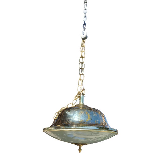 1960's Brass and Glass Pendant Light For Sale