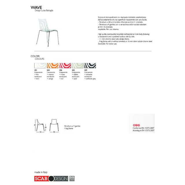 Technopolymer Chairs with Chrome Steel Frames by Luisa Battaglia for Scab Design, Italy, 1900s, Set of 6 For Sale - Image 18 of 18