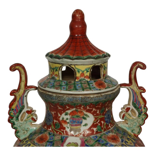 Look at this magnificent Chinese Famille-Rose Porcelain Incense Burner. It shows very detailed hand pant and hand carving...