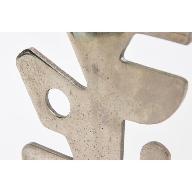 Silver Vintage Abstract Steel Cubist Sculpture on Black Veined Marble Base, 1990 For Sale - Image 8 of 12