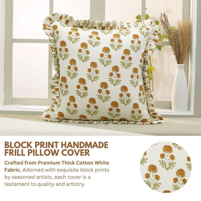 This block print handmade cushion cover is a beautiful blend of tradition and durability. Crafted on thick cotton white...