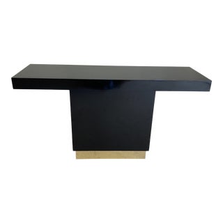 1980s Postmodern Black Console Table With Brass Plinth For Sale