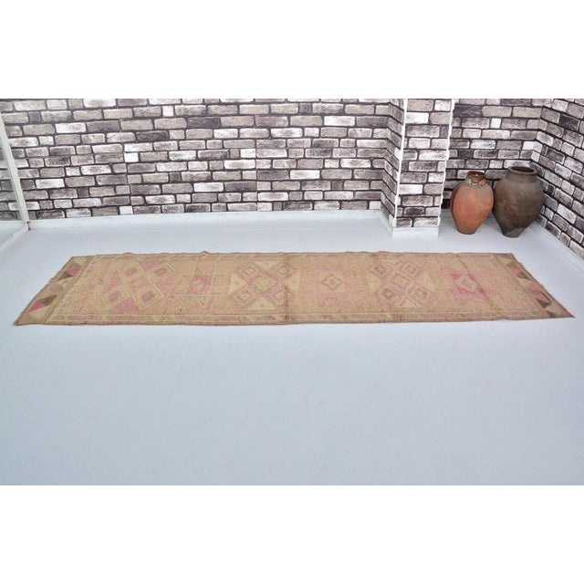 Eart Colour Oushak Vintage Runner For Sale - Image 4 of 10