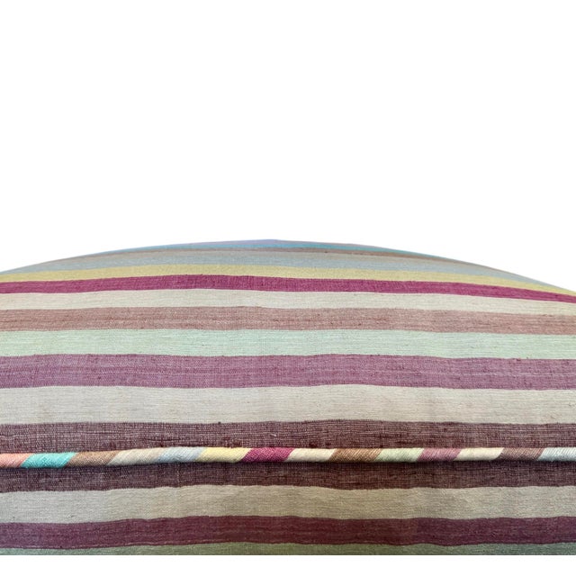 Boho Chic Vintage Raw Silk Toss Pillows in Colorful Stripes - A Pair For Sale - Image 3 of 5