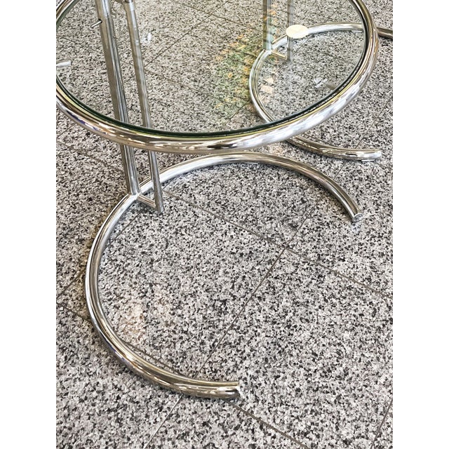 Late 20th Century Eileen Gray Style Round Chrome Steel & Glass Side Tables - A Pair For Sale - Image 10 of 11