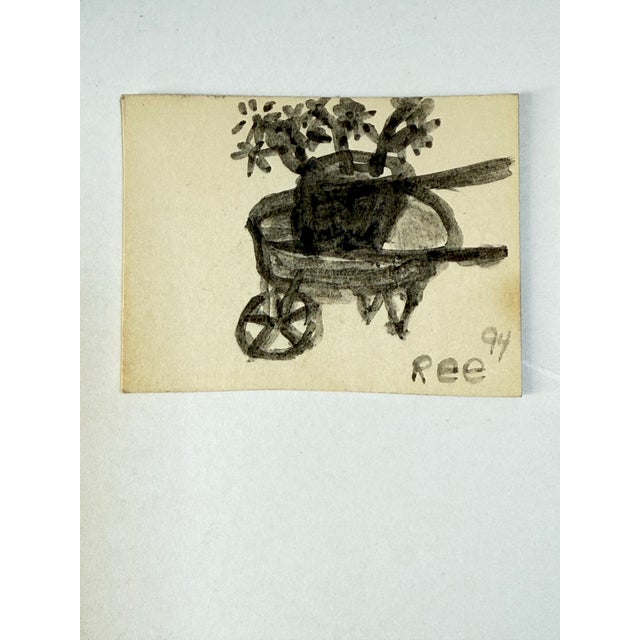 1990s Ree Brown Outsider Artist Tiny Flower Paintings a Pair 1994 For Sale - Image 5 of 6